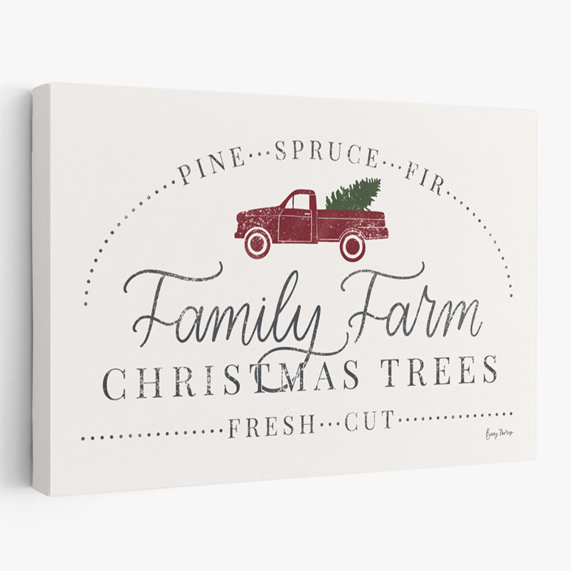 Vintage Christmas VII - Christmas Christmas Trees Cursive Farm Farm Art, 16" H x 24" W