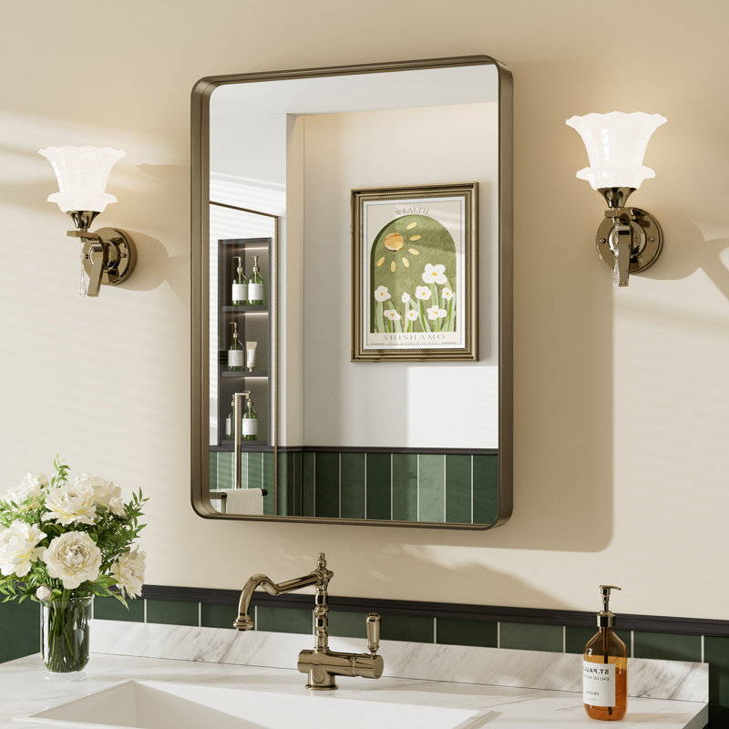 Miroir de salle de bain mural Llesenia, 30 po x 22 po, Bronze, Rectangulaire