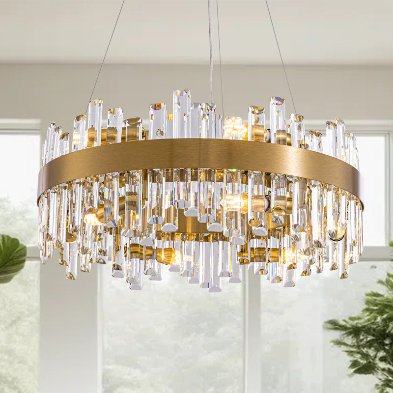 Lustres modernes suspendus en cristal 12 lumières Xzavious, H 10 po x l 24 po x P 24 po, Doré