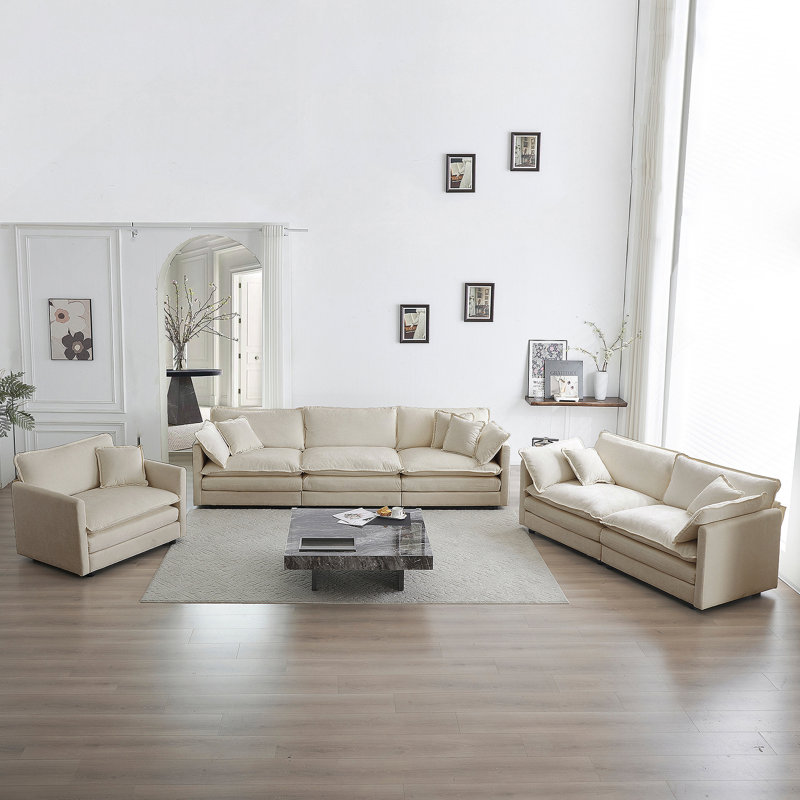 Ensemble de canapé moderne et confortable 3 pièces avec sièges très profonds, idéal pour créer un espace de détente