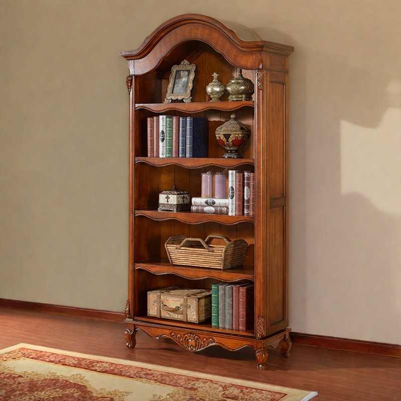 Bibliothèque rétro en bois sculptée au sol, (5 tablettes) H 87,4 po x l 35,43 po x P 15,74 po
