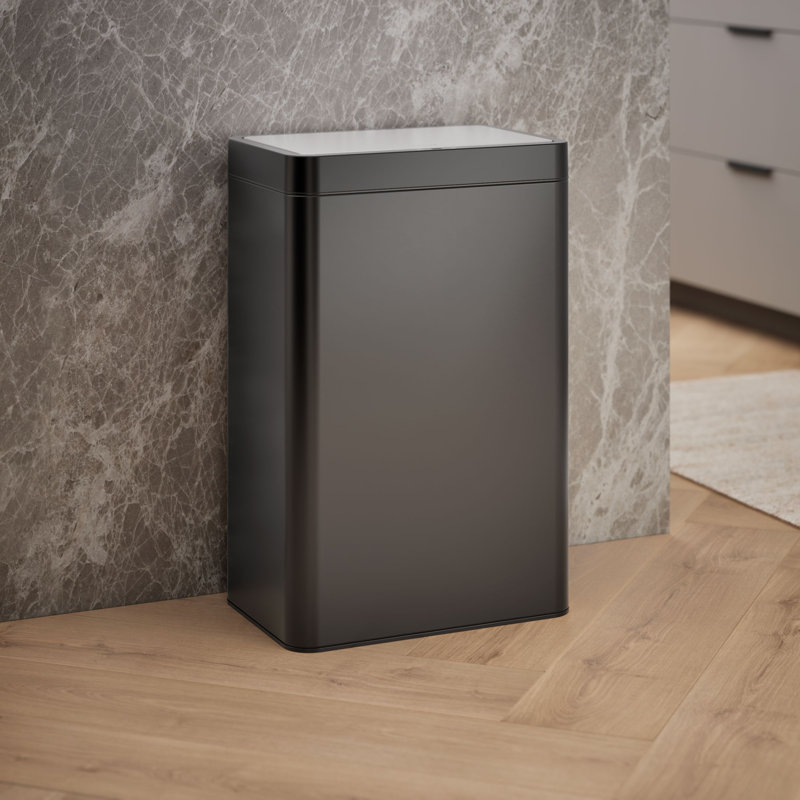 Poubelle en acier inoxydable 13 gallons sans contact, Acier inoxydable noir