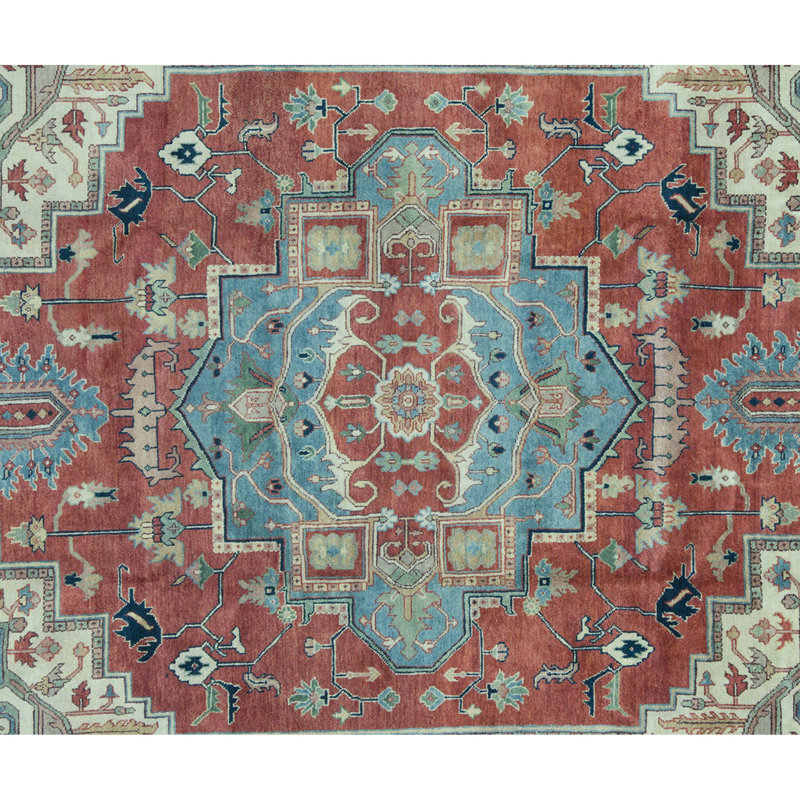 Hand-Knotted High-Quality Rust and Blue Area Rug