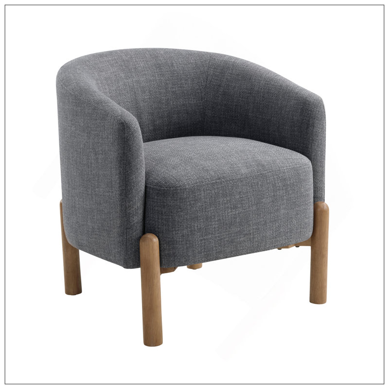 Chaise d'appoint contemporaine durable avec revêtement confortable et pieds en bois massif pour le salon, Gris