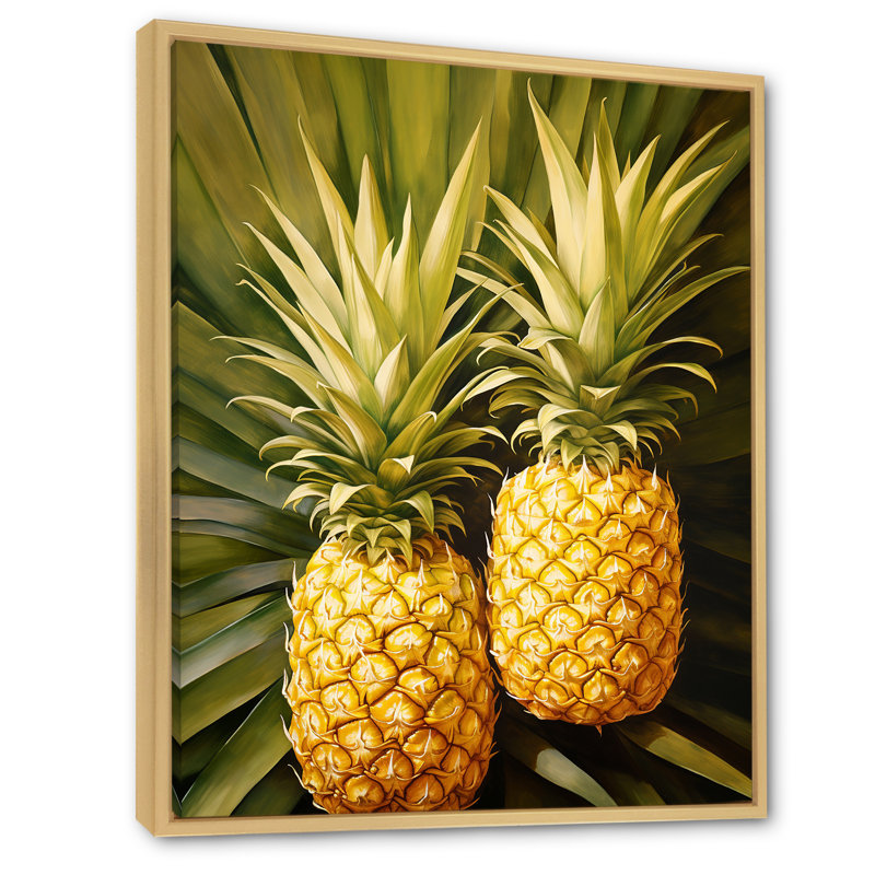 Pinapple Golden Grove III sur toile, Cadre naturel flottant, H 32 po x l 24 po x P 1 po