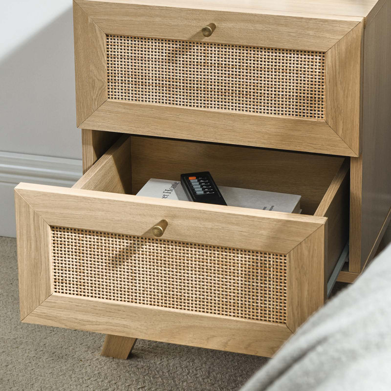 Modway Soma Rattan Weave 2 Drawer Nightstand, Oak