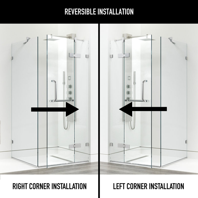 Monteray 34" W x 34" D x 73" H Hinged Frameless Shower Enclosure with 3/8  Clear Glass, Brushed Nickel