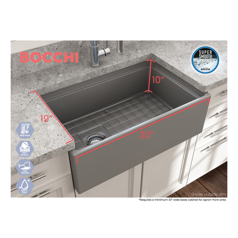 30'' L Single Basin Kitchen Sink, Matte Gray
