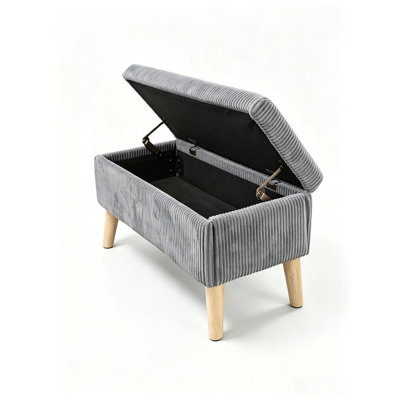 Corduroy Storage Ottoman Bench with Wooden Legs and Flip-Top Storage