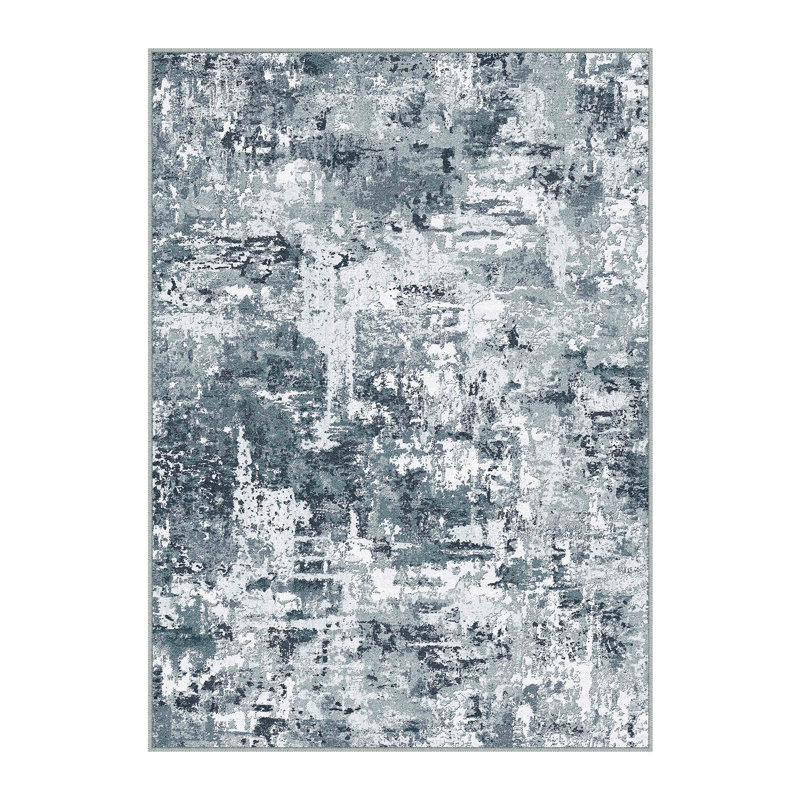  Vellum Home Abstract Textured Area Rug in Blue, Rectangle 6' x 9', Blue White