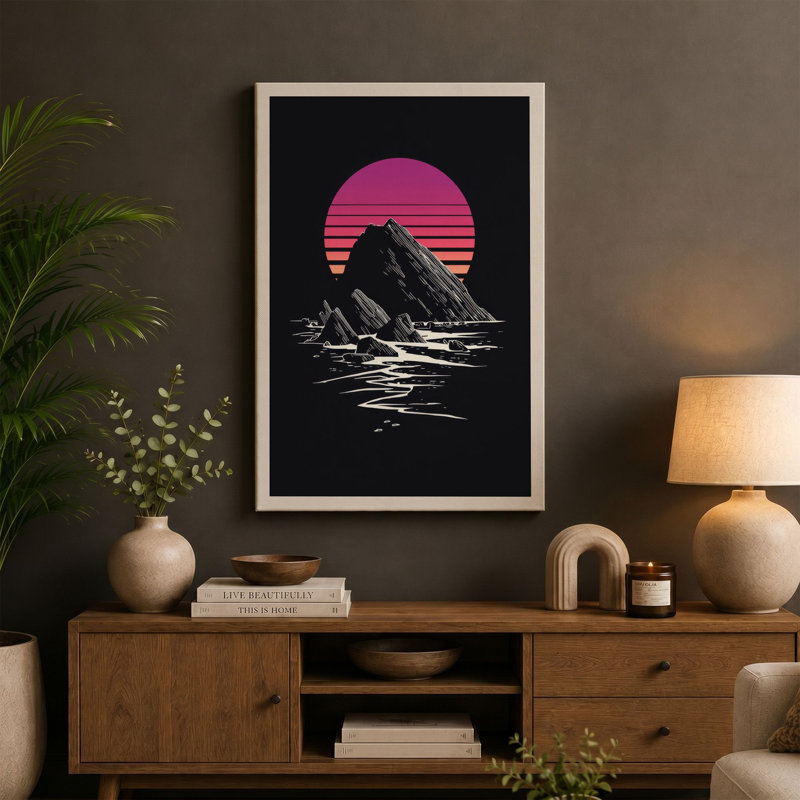 Mountain at Sunset Geometric - Wrapped Canvas, 30x20 - 76.2 x 50.8 cm, Black Border