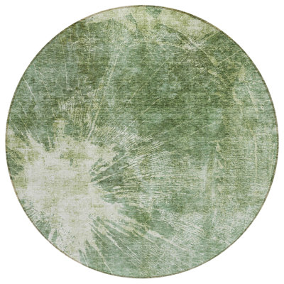 HomeRoots 8' Fern Green And Artichoke Green Round Abstract Washable Indoor Outdoor Area Rug