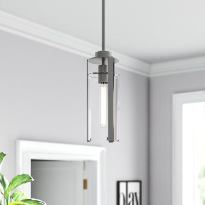 Keziah 1-Light Dimmable Cylinder Pendant with Glass Shade