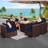 7-Piece Outdoor Furniture Set with Fire Pit Patio Wicker Conversation Set Cushions-726242630-711381539