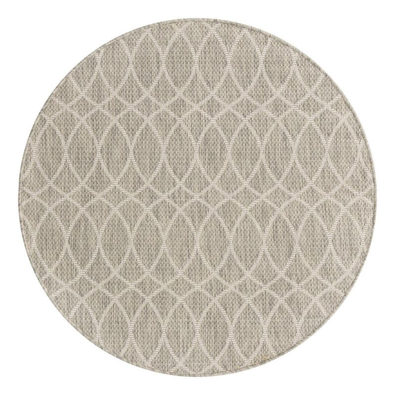Tapis treillis gris clair intérieur / extérieur gris clair, Rond 4 pi