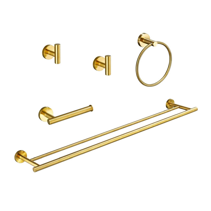 Porte-serviettes de salle de bain 5 pièces - Aluminium doré brossé résistant et pour la salle de bain, le lit, la lessive et la cuisine