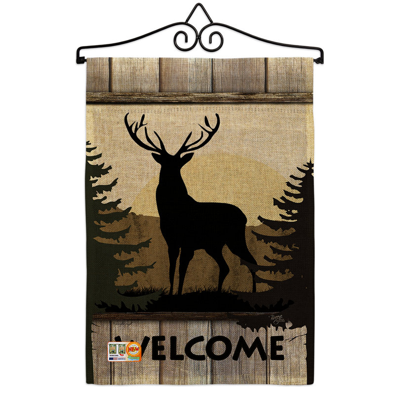Drapeau de jardin 2 côtés en polyester 1,5 x 1,1 pi welcome cerf en toile jute nature vie sauvage impressions sauvages