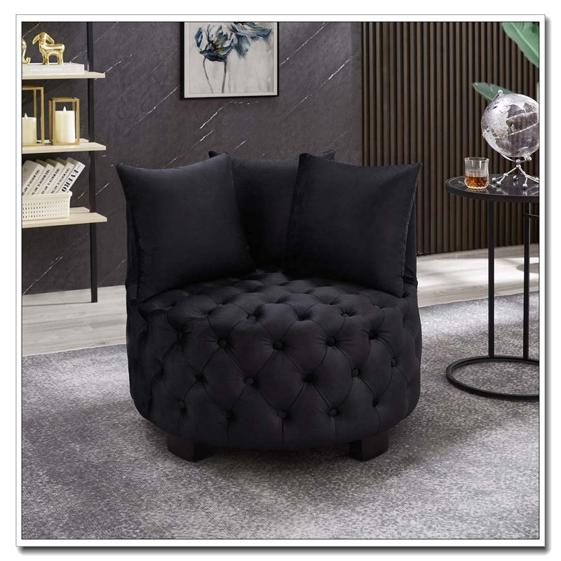 Chaise pivotante rembourrée et capitonnée, Noir