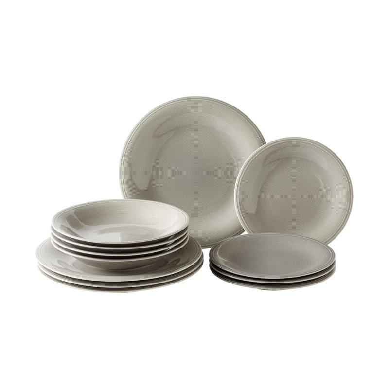 Color Loop Porcelain China Dinnerware Set 12 Piece - Service for 4, Gray