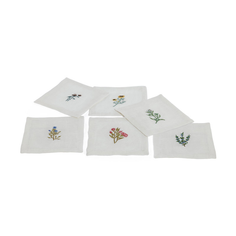 Embroidered Linen Cocktail Napkins, Set of 6