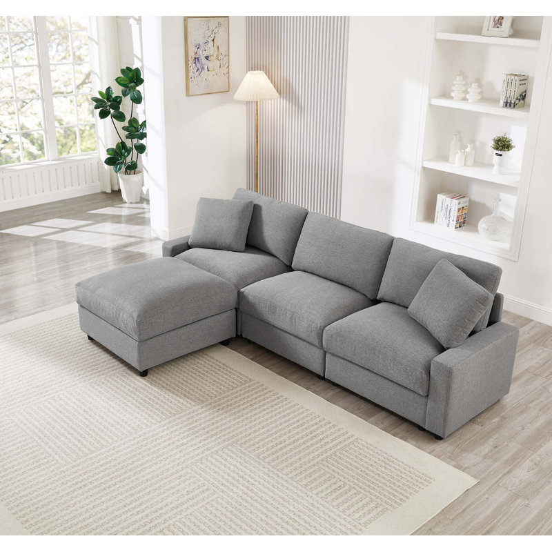 Canapé modulaire peu encombrant avec repose-pieds caché, Polyester - Gris