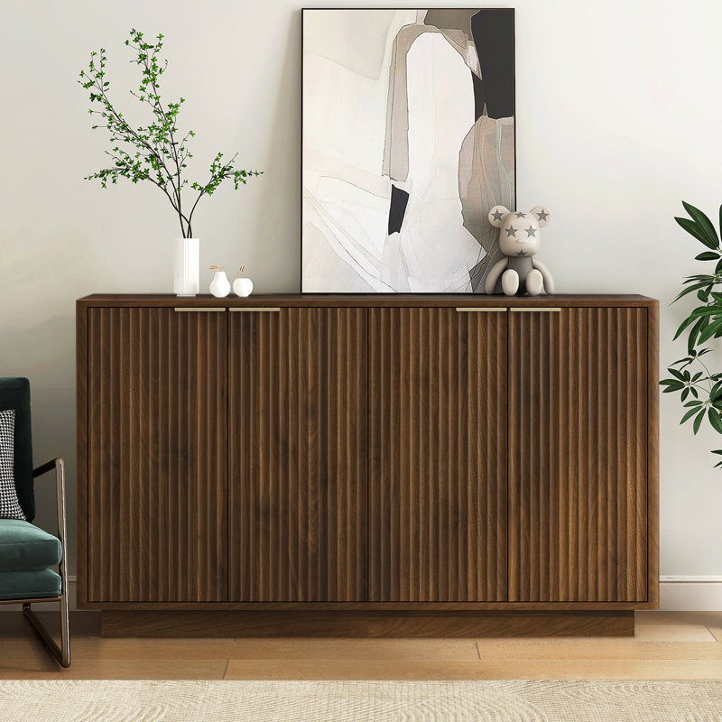 Buffet 55,1 "cannelé, crédence avec tablettes réglables, Bois, 31.8" H x 55.1" W x 15.7" D