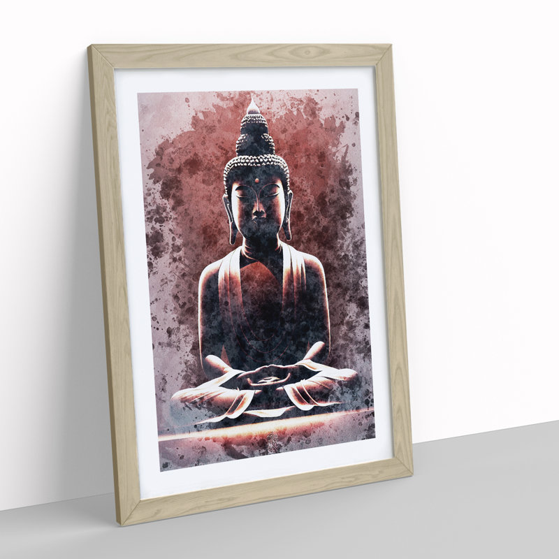 Virtuous Buddha - Wall Art, 36cm H x 27cm W, Oak Framed, White