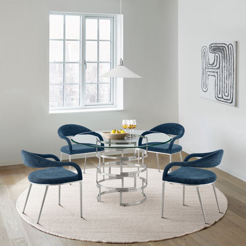 Ensemble de table de salle à manger 5 pièces Millee, Bleu, Argent