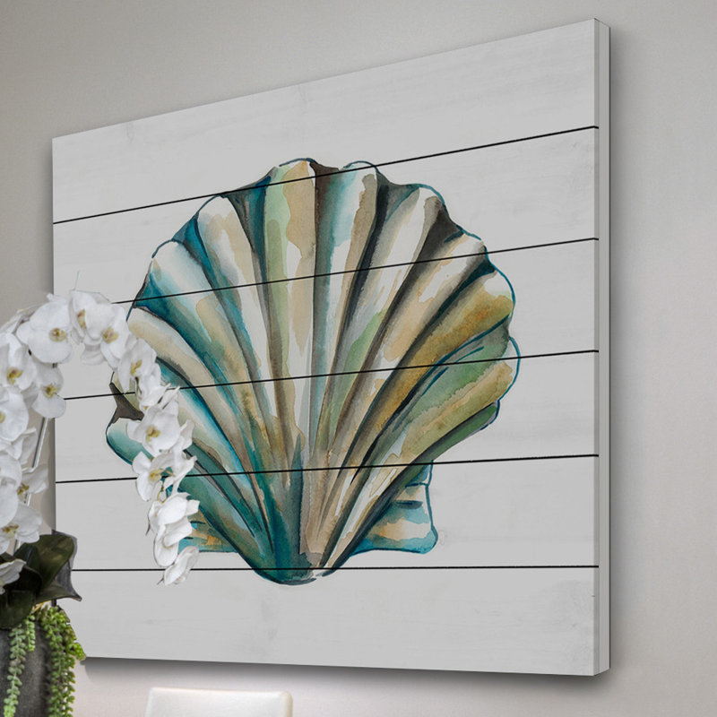 « aquarelle shells vi », reproduction d’art sur bois blanc, H 18 po x l 18 po x P 1,5 po