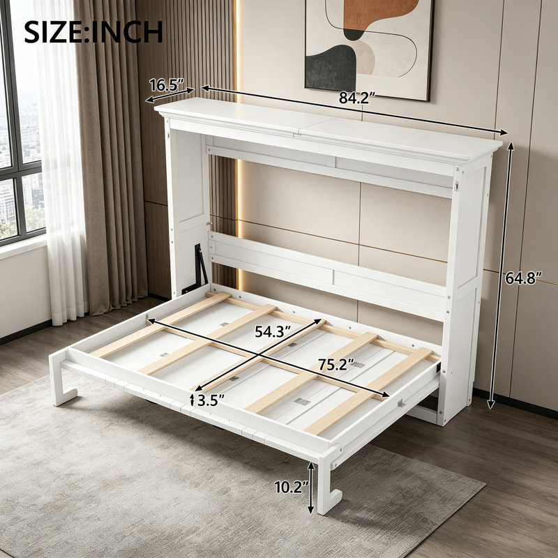 Lit escamotable peu encombrant avec armoire pliable, structure robuste et assemblage facile pour une vie moderne, White