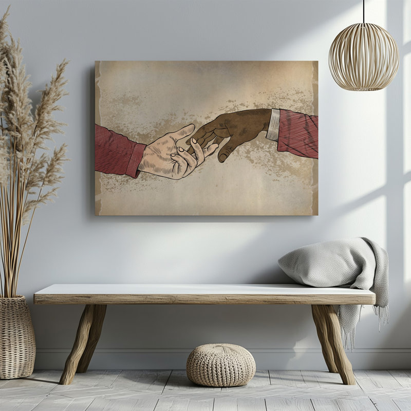 Toile sur fond de style rétro texturé dans des tons de beige chaud avec art mural Un effet de papier subtil vieilli avec deux mains sur toile