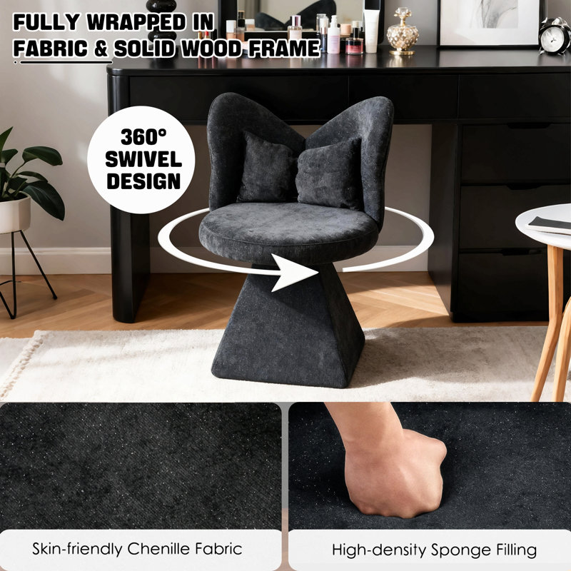 Chaise de coiffeuse avec dossier papillon, chaises d'appoint pivotantes, tabouret de maquillage pour coiffeuse de chambre à coucher