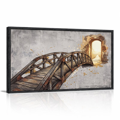 Wooden Bridge Leading To Brick Archway With Paint Splatter Canvas Wall Art