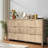 Commode 6 tiroirs avec panneau cannelé, commode large, commode courbée en bois pour garde-robe avec poignées larges en métal, rangement pour commode