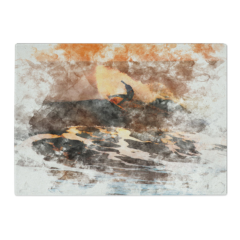 Tempered Glass Surfing As the Sun Sets Chopping Board, 20 cm x 28.5 cm