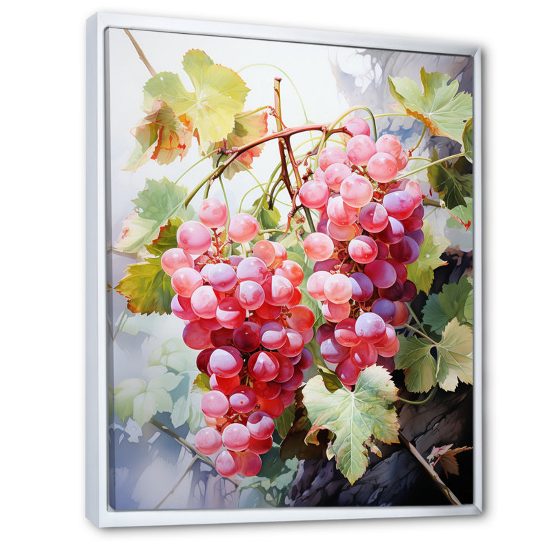 Raisins roses - Impression sur toile, H 20 po x l 12 po x P 1 po, Cadre flottant blanc