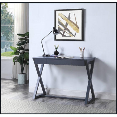 Charcoal Coffee Table with X-Shape Wooden Base – 1 Drawer for Living Room Storage, Stylish &amp; Functional
