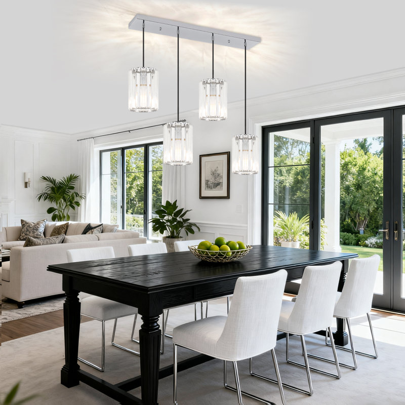 Bette 4 - Light Black Modern Kitchen Island Crystal Pendant With Adjustable Height, Nickel