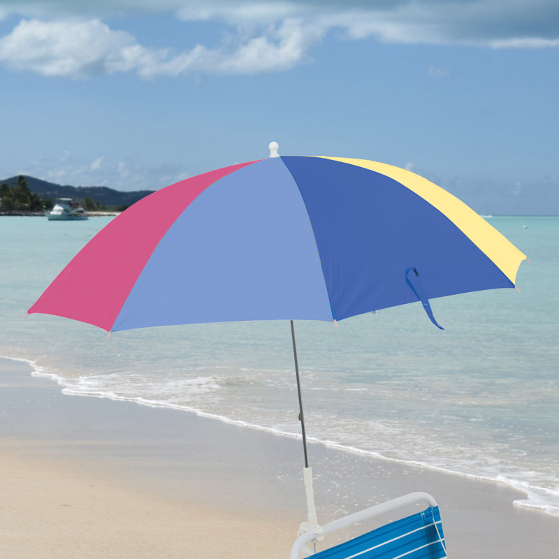 Rio Brands Wave Beach 4' Adjustable Clamp-On Beach Umbrella And Sun Shade, Lightweight Polyester Umbrella With Clamp For Chair, Blue