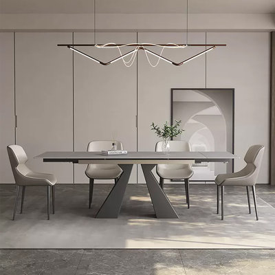 63" to 95" Extendable Sintered Stone Dining Table for 4-10, Black Matte Sintered Stone Table top, Black Steel Legs