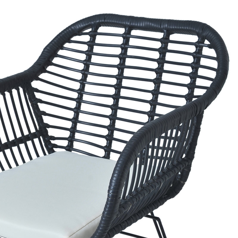 Buschi Round Wicker Rattan Patio Waterproof Seating Set with Cushions and Table, White, Black