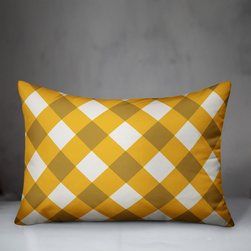 Coussin lombaire à carreaux écossais, Jaune / Gris