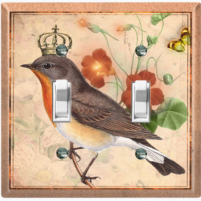 Botanical Brown Bird Crown Flowers 2 - Gang Toggle Light Switch Standard Wall Plate