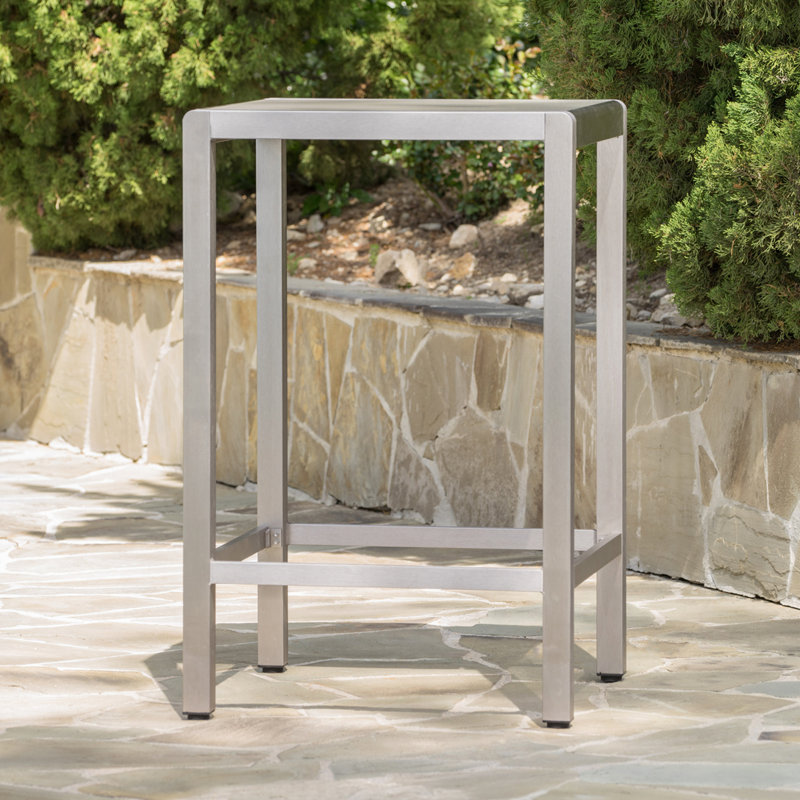 Table de bar d'extérieur avec cadre en aluminium et plateau en verre