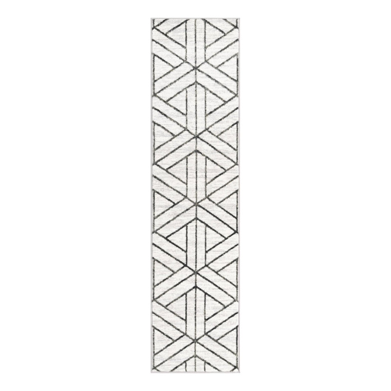 Tapis ivoire / gris à motif géométrique Rochele, Tapis de couloir 2 pi x 8 pi