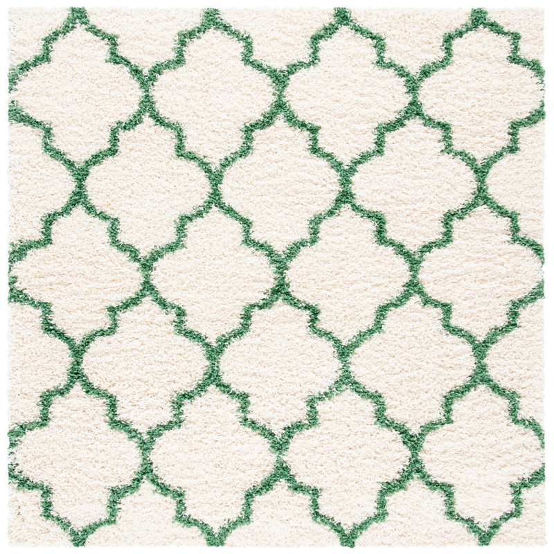 Suez Geometric Ivory/Green Area Rug, Square 6'7"