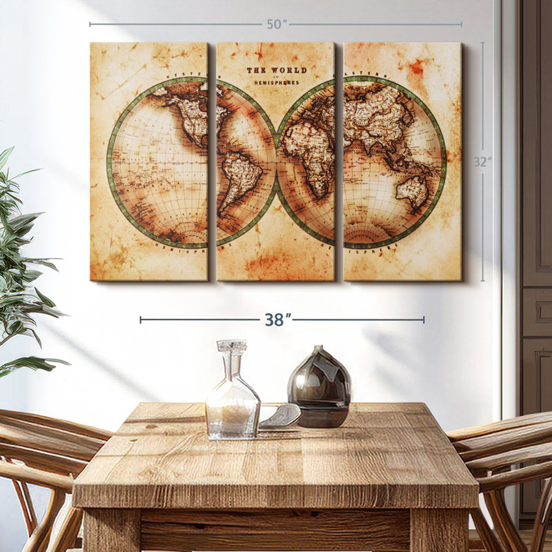 «Rustic Hemispheres Map» sur toile, H 32 po x l 50 po x P 1,25 po