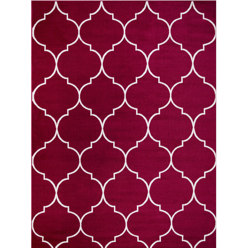 Morocco Machine Woven / Power Loomed Trellis Red Area Rug Red Rug, Rectangle 5'3" x 7'3"