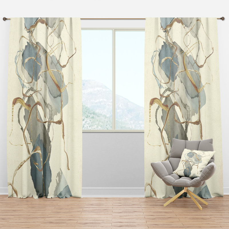 Gold Glam Squares VII - Abstract Curtain - Velvet Room darkening - 1 panel, 52" W x 90" L