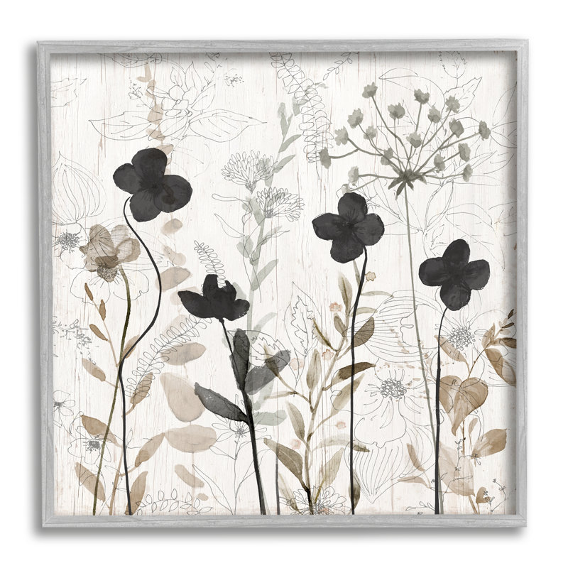 «Wild Blooms», motif botanique gris, estampe numérique par Livi Finn, H 24 po x l 24 po x P 1,5 po